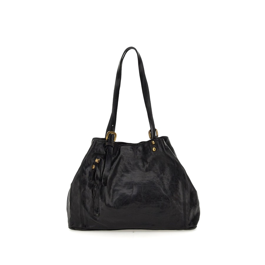 Tassen Campomaggi | Campomaggi Traditional Tramontana Shopping Bag Black